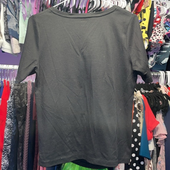 Alia ladies Petites black tshirt size SP design on front silver lines across - Picture 7 of 7